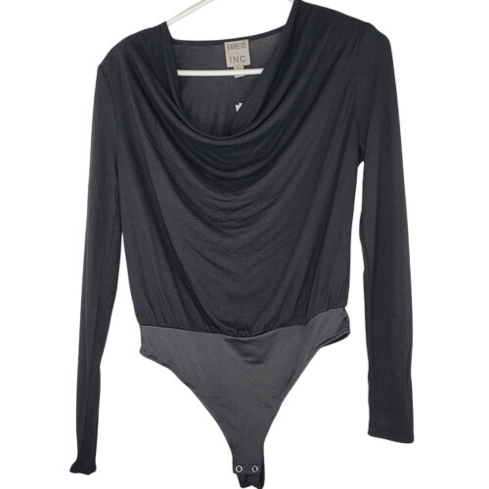 Jeannie Mai Black Cowl Neck Bodysuit‎